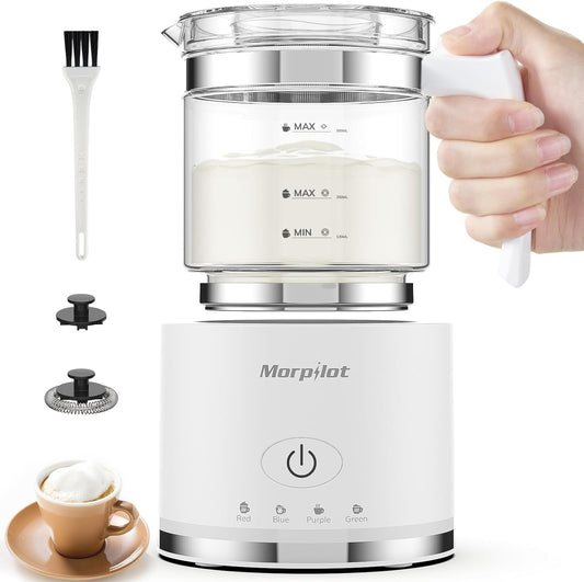  Mousseur à Lait Électrique 4 en 1, Grande Capacité 500ml 600W Milk Frother en Verre à Mousse de Lai